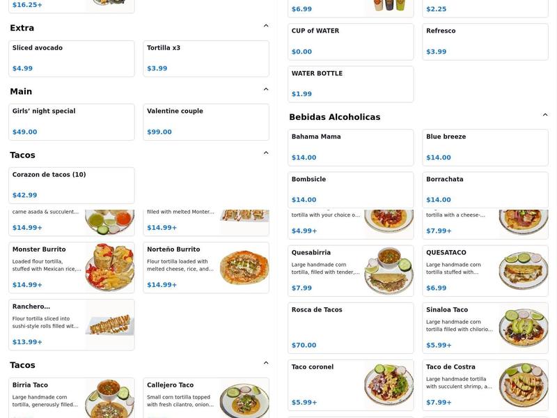 Desvelados Whittier Menu