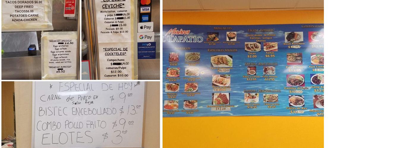Mariscos del Pacifico Menu
