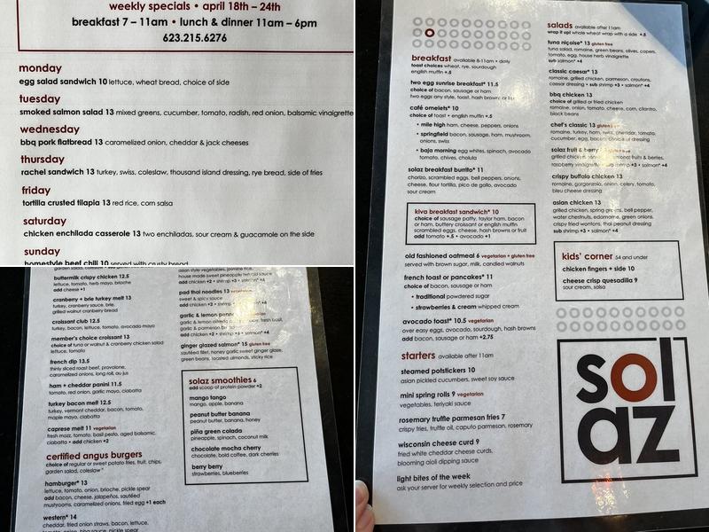 Cafe Solaz Menu