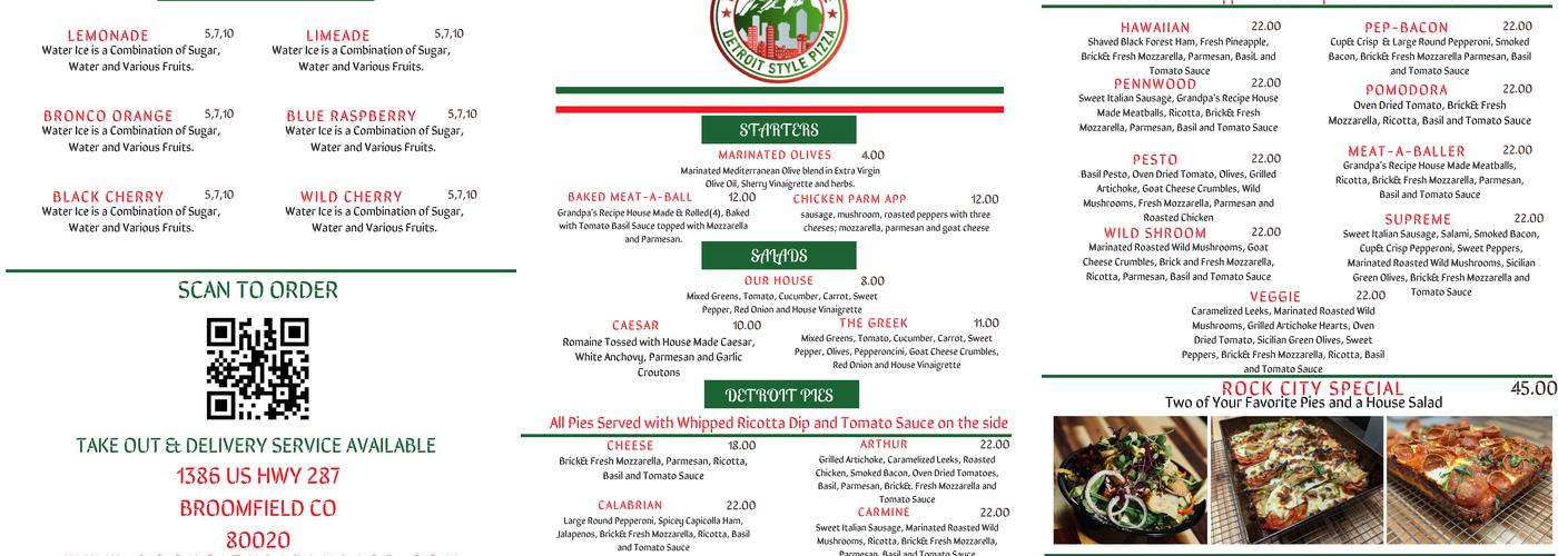 Rock City Pie and Ice Menu