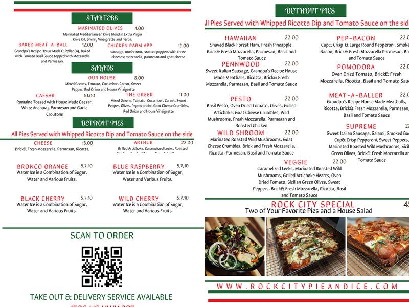 Rock City Pie and Ice Menu