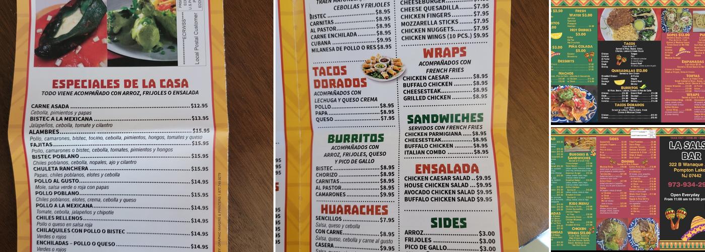 La Salsa Bar Menu