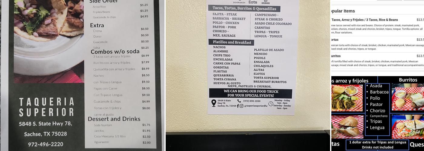 Taqueria Superior Menu