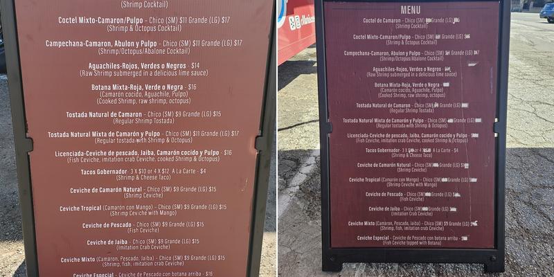 Mariscos El Garage Menu