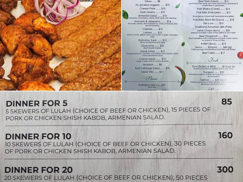 Villa Restauranti Menu