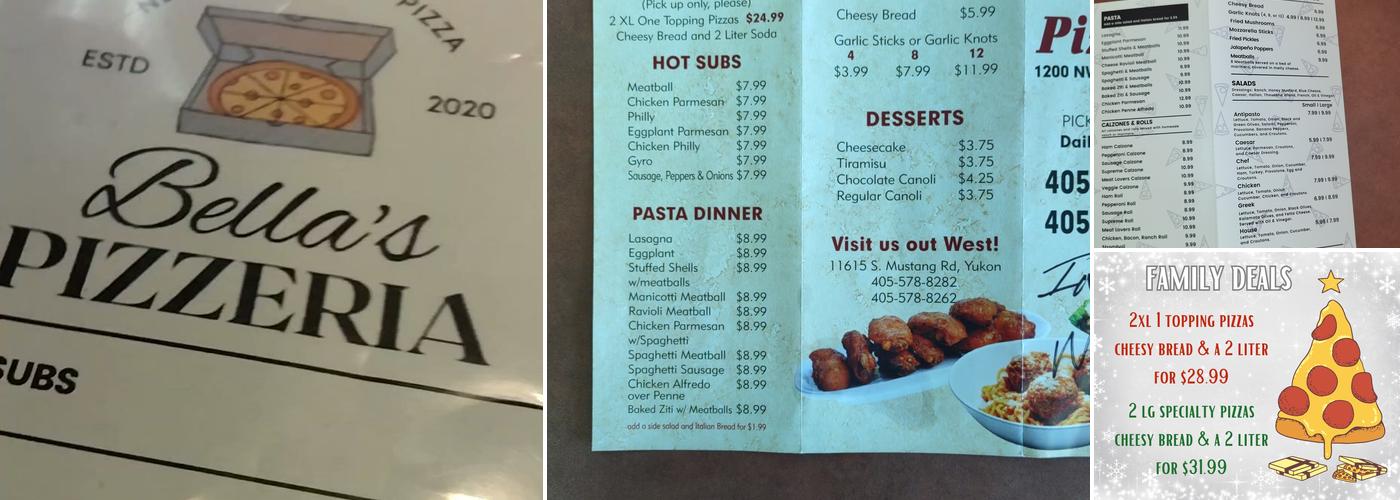 Bella's Pizzeria Menu