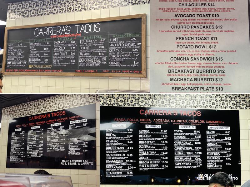 Carrera's Tacos Menu
