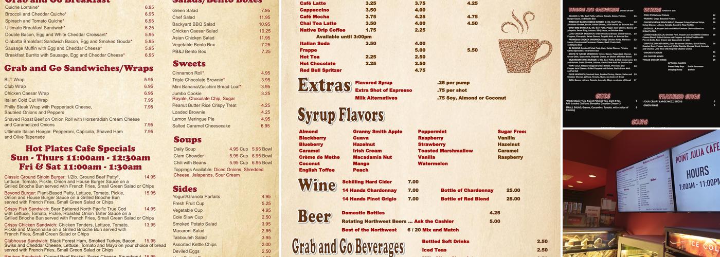 Point Julia Cafe Menu