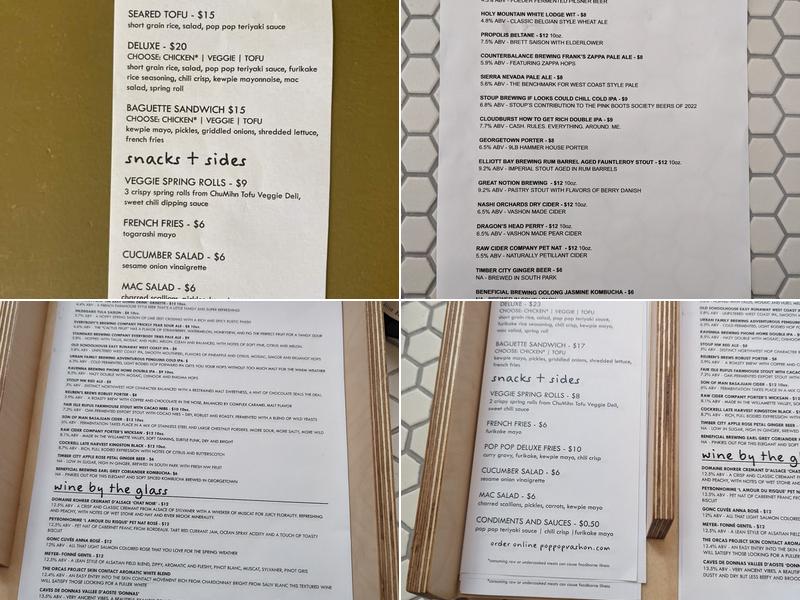 Pop Pop Bottle Shop Menu