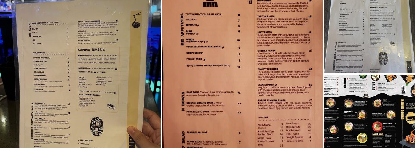 Kinya Ramen Menu