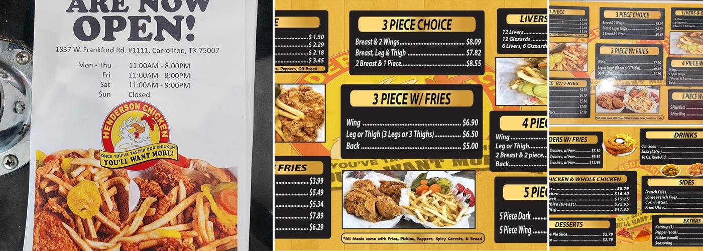 Henderson Chicken Menu