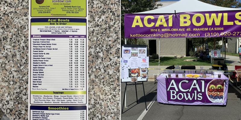 South Bay Açaí Bowls Menu