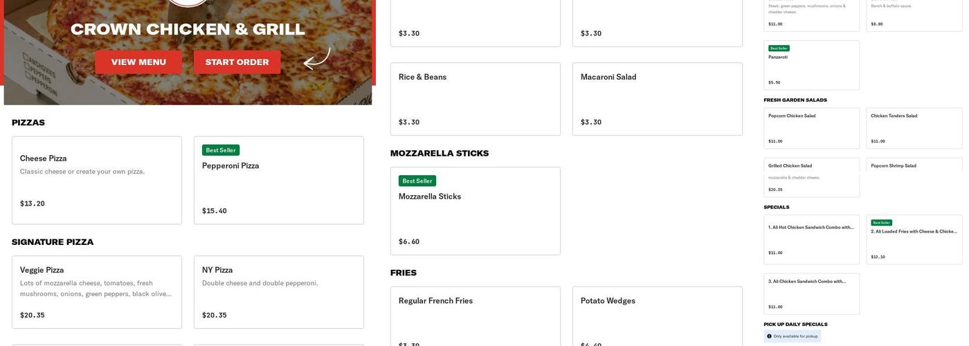 Crown Chicken and Grill Menu