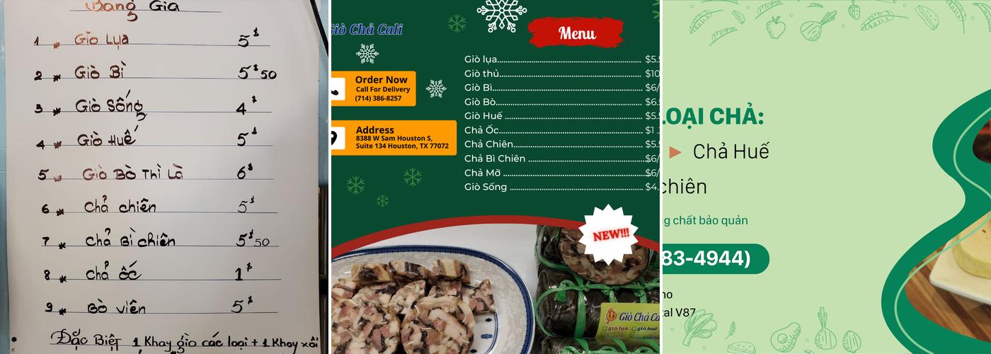 Giò Chả CALI Menu