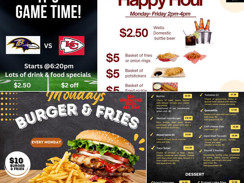 Round 2 Sports Tavern Menu