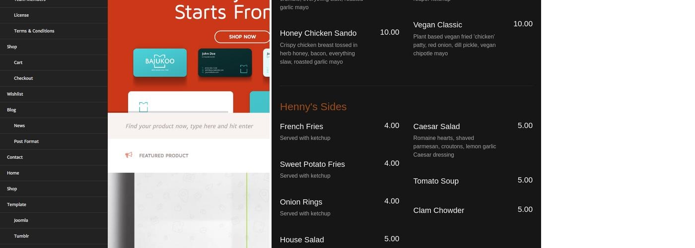 Henny's Chicken and Bun Menu