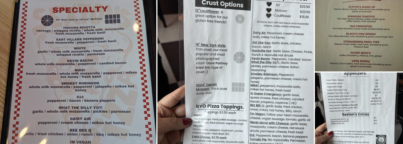 Sexton’s Pizza Menu