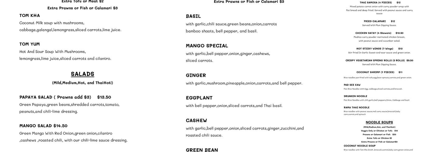 Thai Mama SJ Menu