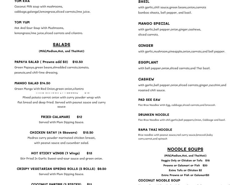 Thai Mama SJ Menu