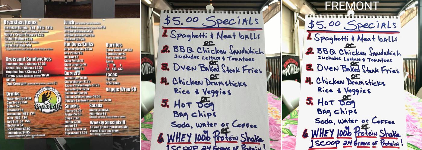 Pop's Cafe Menu