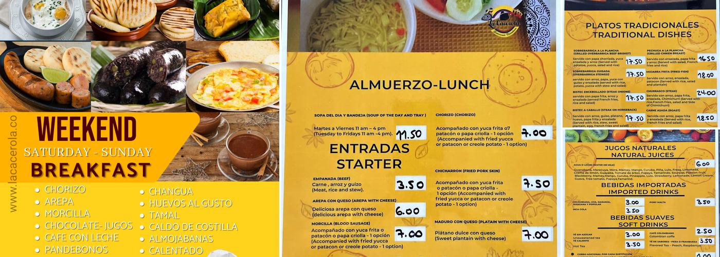 La Cacerola Colombian Cuisine Menu