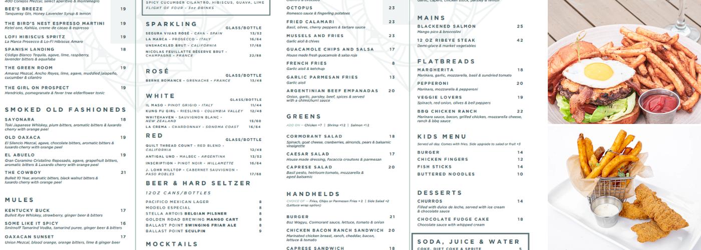 Birdseye Rooftop Restaurant and Bar Menu