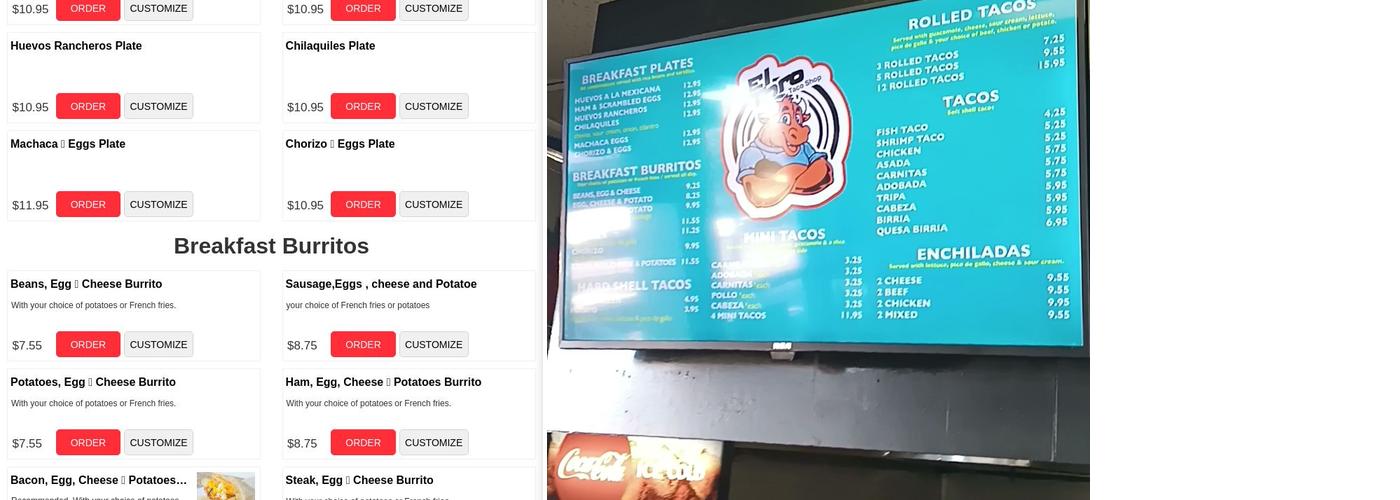 EL TORO TACO SHOP Menu