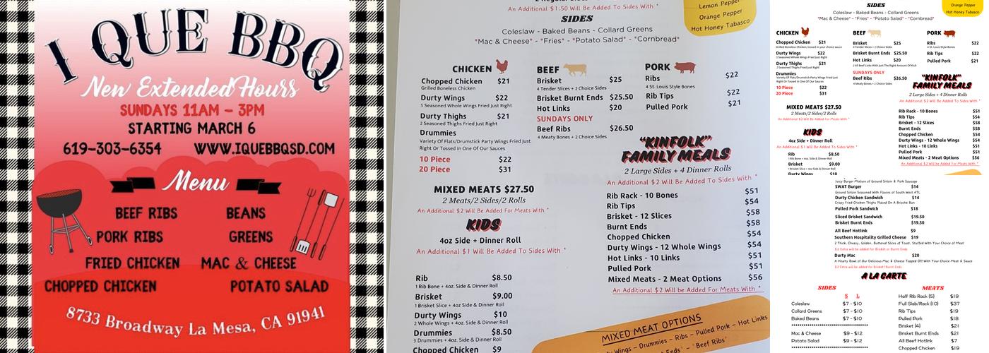 I QUE BBQ Menu