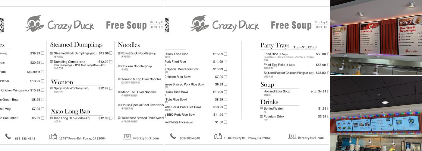 Crazy Duck Menu