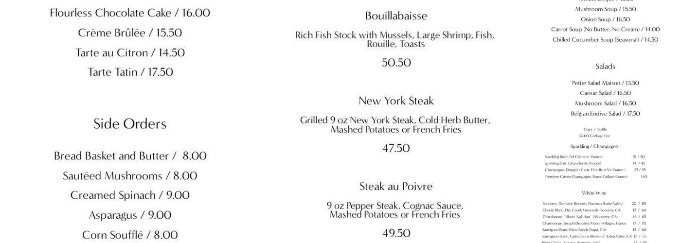 Le Petit Chez Mimi Menu