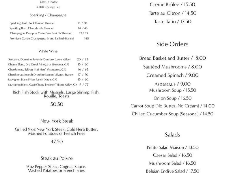 Le Petit Chez Mimi Menu