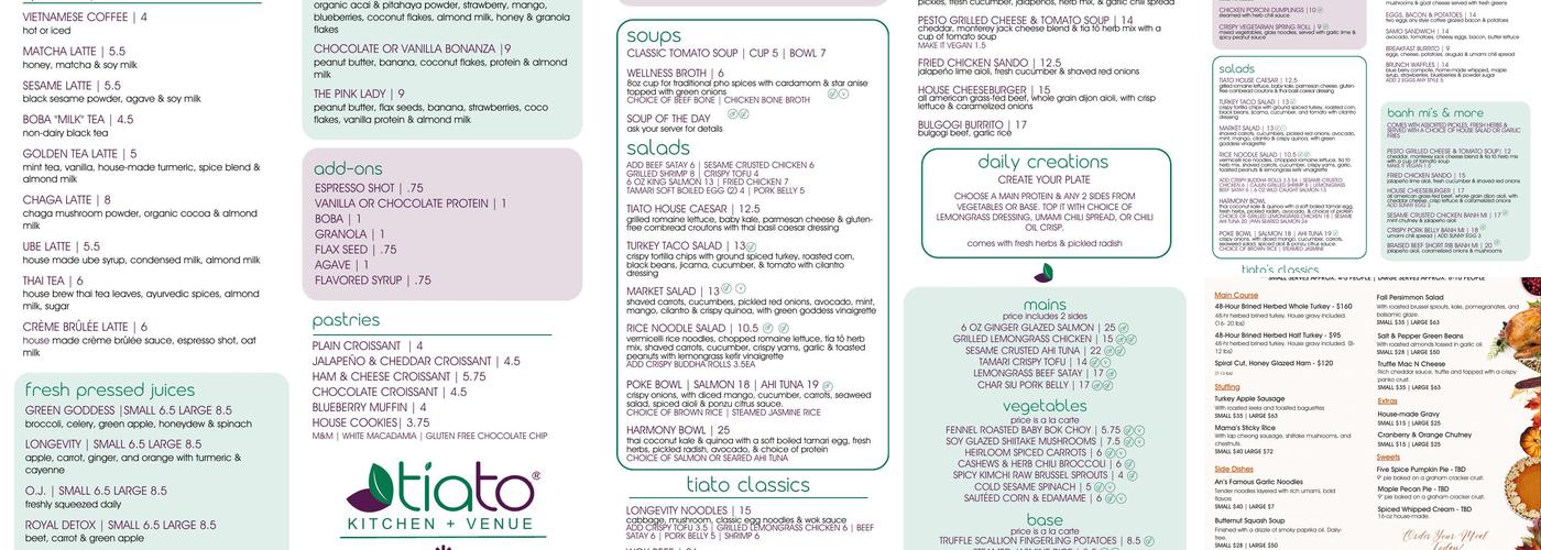 Tiato Kitchen + Garden Menu
