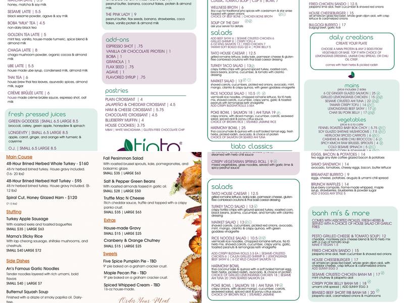 Tiato Kitchen + Garden Menu