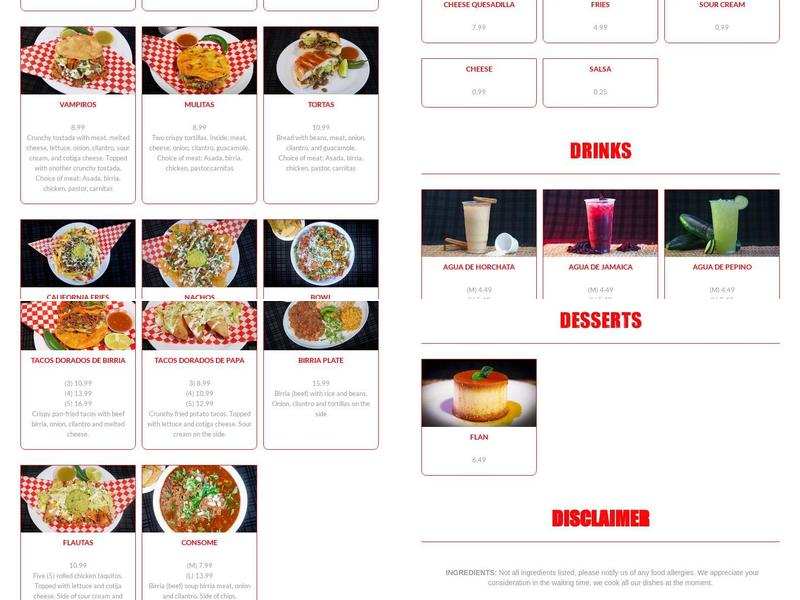 Tacos El Goloso Menu