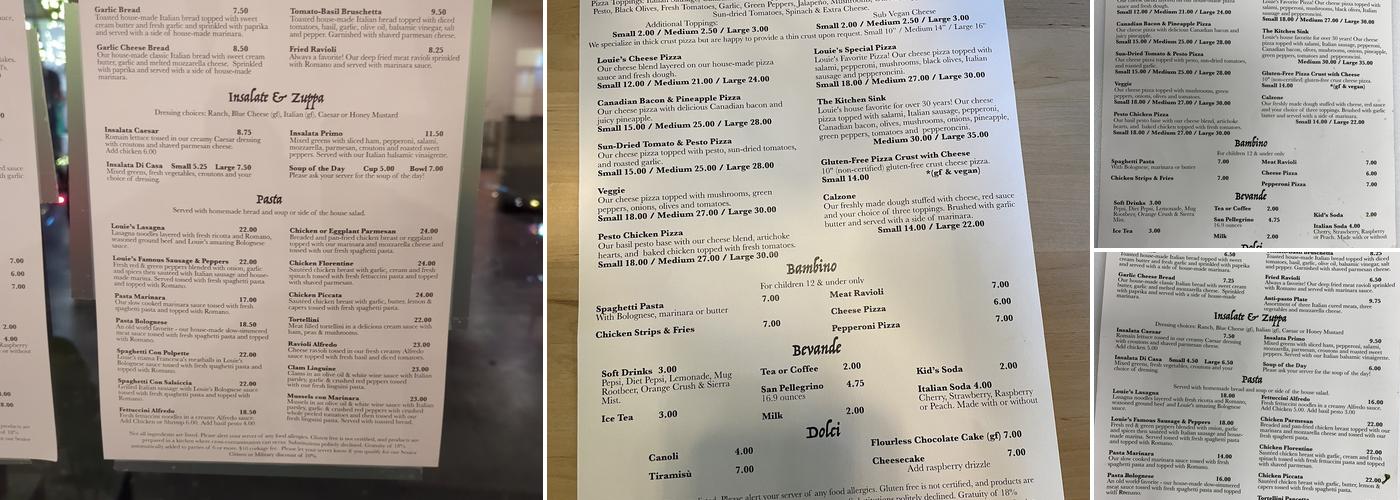 Louie's Pizza & Pasta Menu