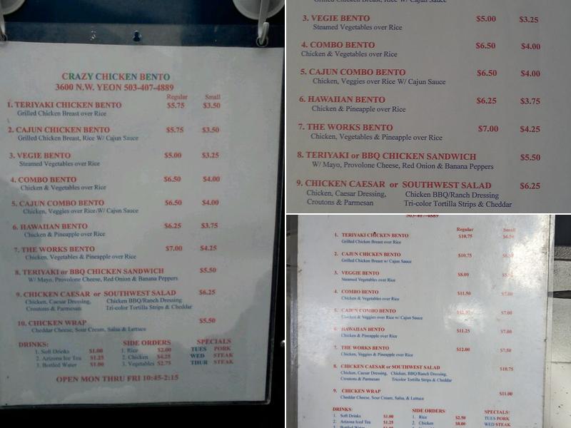 Crazy Chicken Bento Food truck Menu