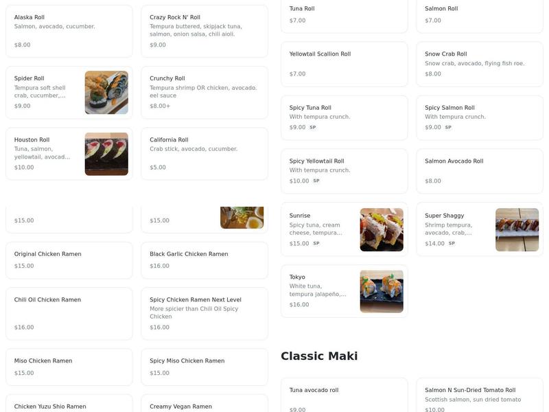 Yellowtail Menu