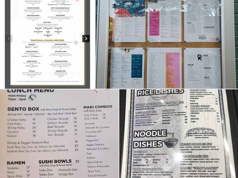 Kusshi Sushi Silver Spring Menu