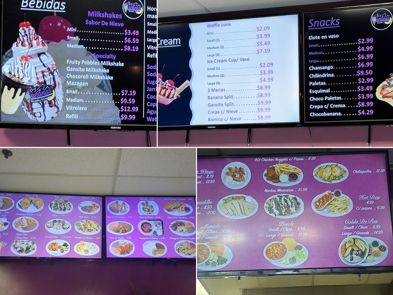 Bananas Neveria & Comida Menu