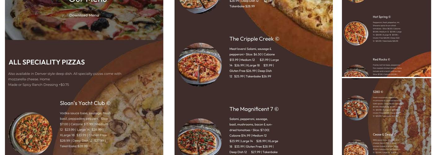 Denver Pizza Company Menu
