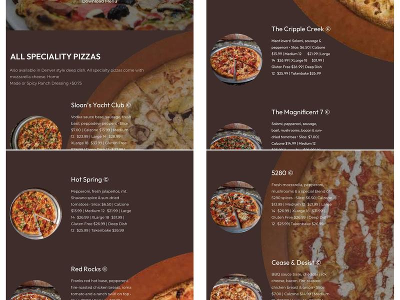 Denver Pizza Company Menu