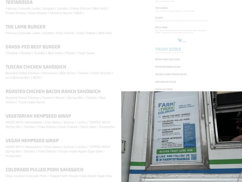 Farm to Truck Colorado Menu