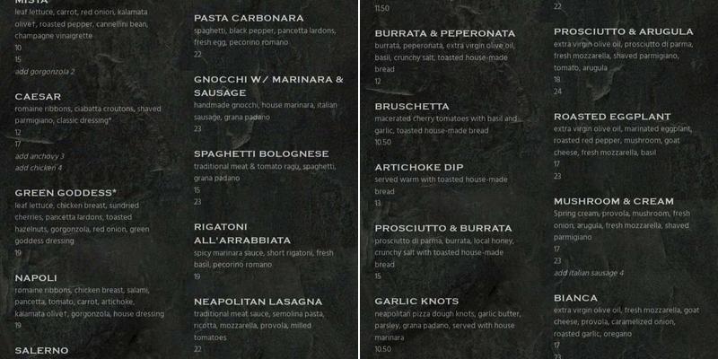 Tutta Bella University Village Menu