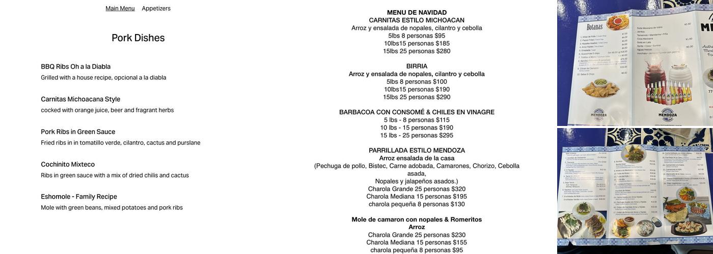 Mendoza take out Menu