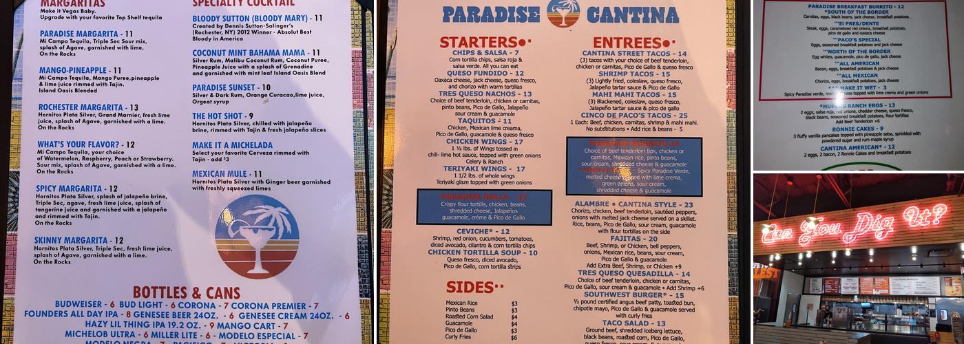 Paradise Cantina Menu