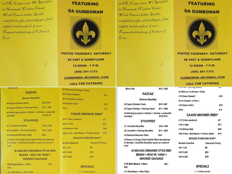 N'awlins Classic Cuisine FOODTRUCK featuring da gumboman Menu