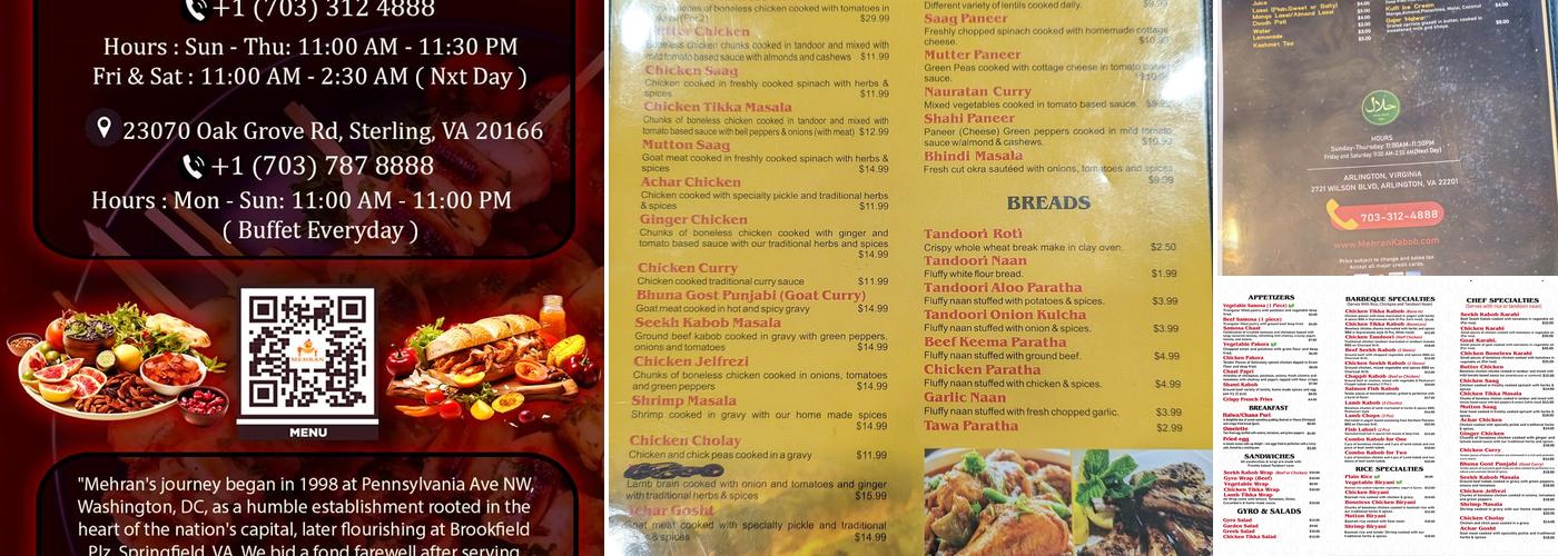 Mehran Restaurant Menu