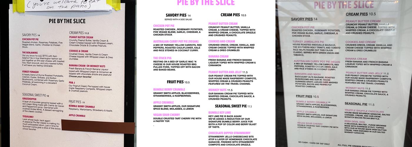 Pie Bar - Phinney Menu