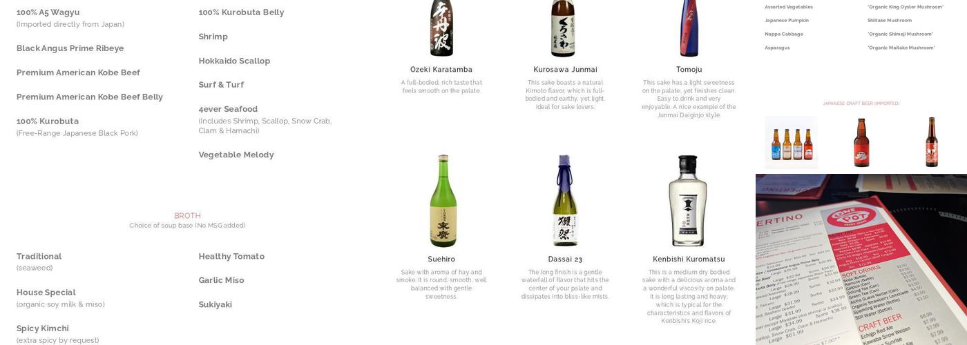 One Pot Shabu Shabu - San Jose Menu