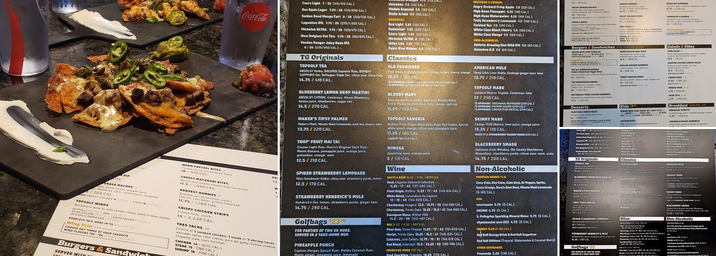 Topgolf Menu